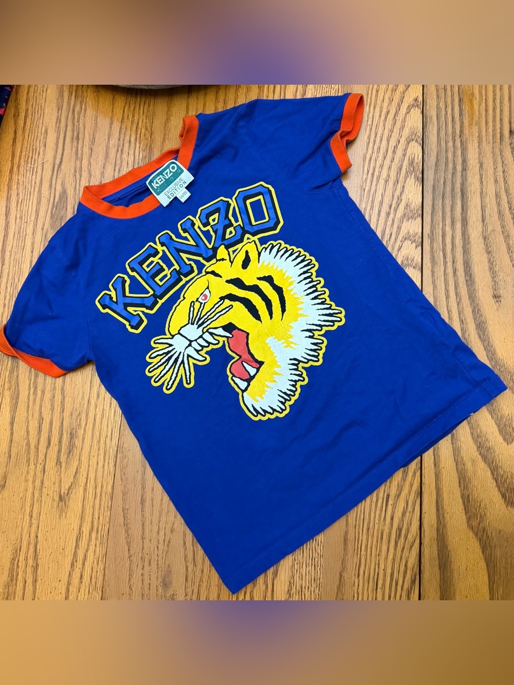 Kenzo Kids Royal Blue Tee with Yellow Tiger and Orange Trim